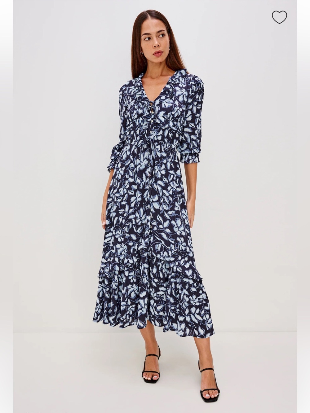 Rails Betty Dress in Navy Jasmine Size Small Floral Ruffle Long Sleeve Midi - Picture 3 of 11
